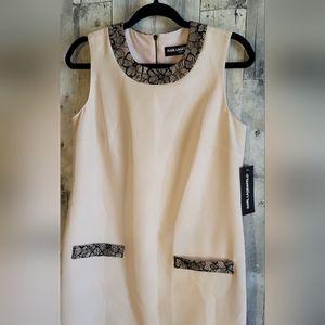 NEW~ Karl Lagerfeld Paris Rose Pink Black Lace Sleeveless Dress • NWT
